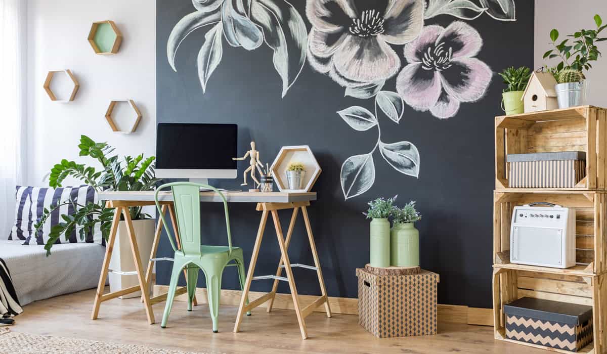 Home workspace with chalkboard